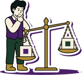 Illustration of a job seeker weighing two offers on a scale