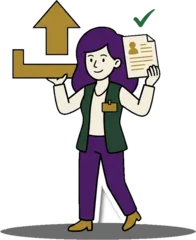 Illustration of a job seeker holding up a resume