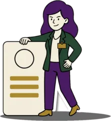 Illustration of a job seeker beside her skill profile card